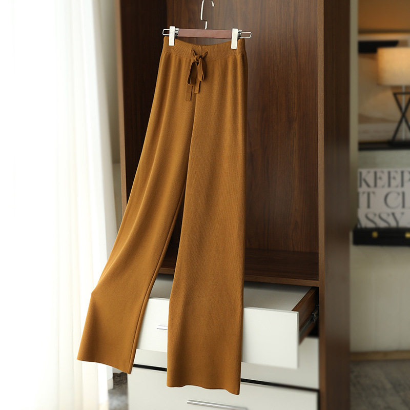 Pantaloni casual din viscoză tricotată pentru femei, talie înaltă, largi, groși.