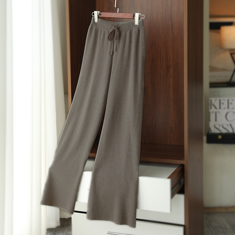 Pantaloni casual din viscoză tricotată pentru femei, talie înaltă, largi, groși.