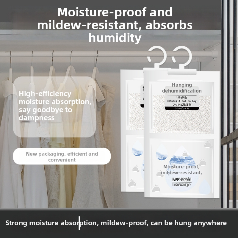 Pakabinama drėgmės sugerianti maišelė drabužių spintai ir bendrabūtei – bekvapė, džiovinimas ir dehidracija, 100 vnt pakuotėje