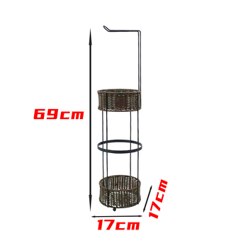 Ručne tvorený držiak na papier do kúpeľne a kuchyne, zvislá montáž bez vrtania, odnímateľný, kruhový tvar, z PE-gumového ratanu a uhlíkovej ocele