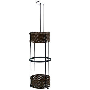 Ručne tvorený držiak na papier do kúpeľne a kuchyne, zvislá montáž bez vrtania, odnímateľný, kruhový tvar, z PE-gumového ratanu a uhlíkovej ocele