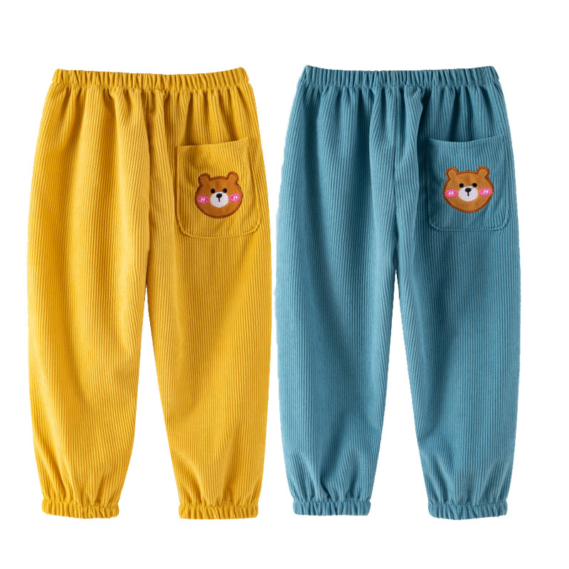 Gyerekek téli corduroy overpantok, vízálló, uniszex, rajzfilm mintázat, poliészter, 3–8 évesek, magasság 66–140 cm