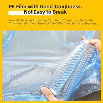 Automobilių dažų maskavimo plėvelė aukštos temperatūros, be siūlių elektrostatinė adhezija; popieriaus+PE plėvelė, storis 60–70 μm, tekstūruotas popieriaus pagrindas, laidumas 80%