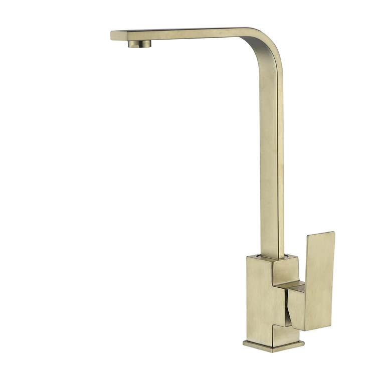 Кухненски смесител от 304 неръждаема стомана, квадратна плоска тръба, модел 5322, марка shentao, керамичен картридж, гореща и студена вода, вертикална инсталация, номинално налягане 1.63 MPa, работна температура до 80°C