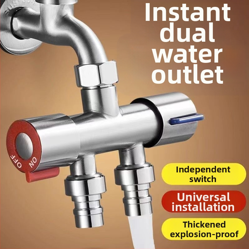 Jaotuv ventiil pesumasinile – ilma demontaažita, kiire ühendus, 3-tee, 1:2 jagaja, roostevaba teras, keraamiline diskiventiil