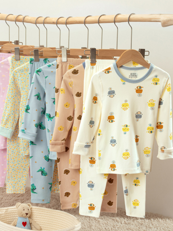 Laste puuvillane termokomplekt talveks — 3–8 aastat, 95% puuvill, ümmargune kaelus, mustrid: loomad, triibud, võrk, multikas