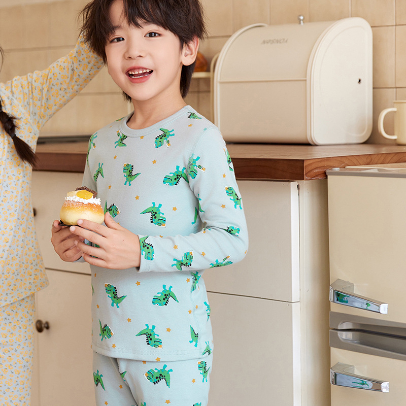 Laste puuvillane termokomplekt talveks — 3–8 aastat, 95% puuvill, ümmargune kaelus, mustrid: loomad, triibud, võrk, multikas