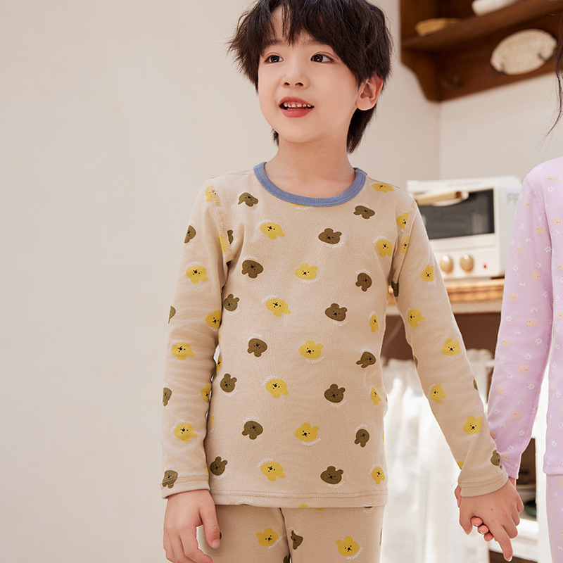 Laste puuvillane termokomplekt talveks — 3–8 aastat, 95% puuvill, ümmargune kaelus, mustrid: loomad, triibud, võrk, multikas