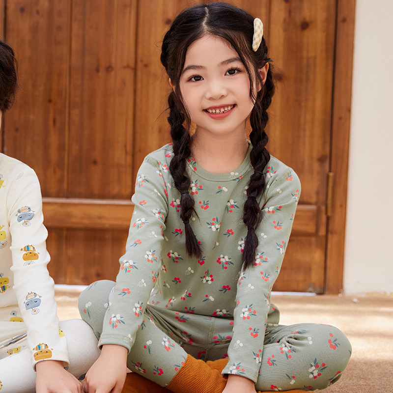 Laste puuvillane termokomplekt talveks — 3–8 aastat, 95% puuvill, ümmargune kaelus, mustrid: loomad, triibud, võrk, multikas