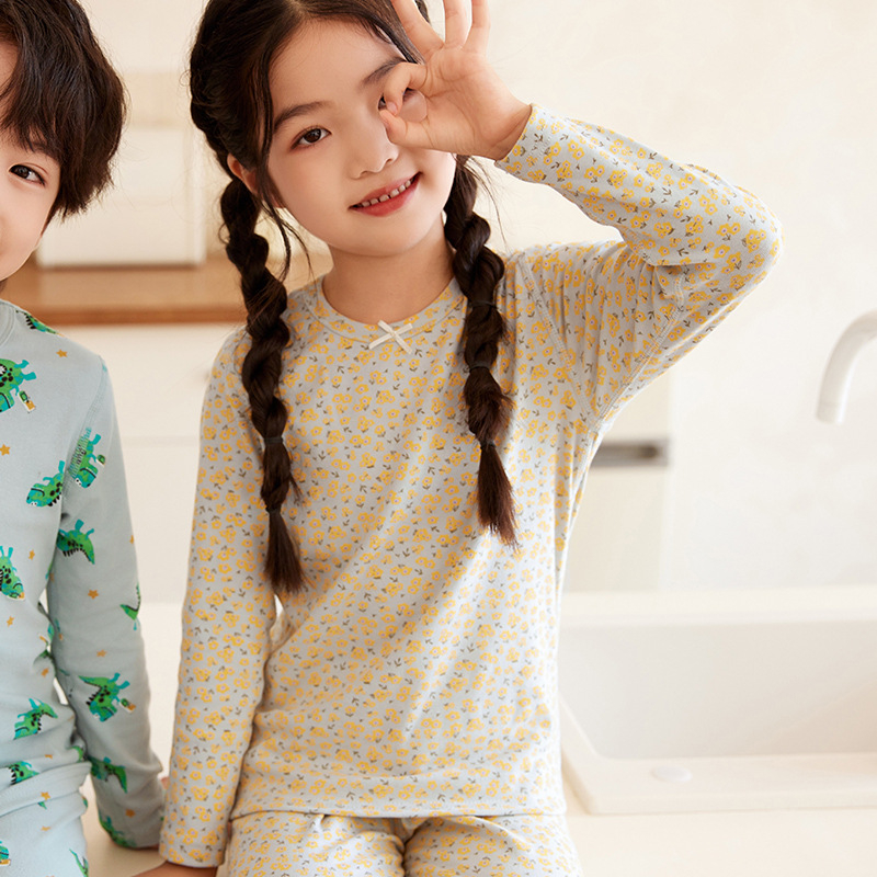 Laste puuvillane termokomplekt talveks — 3–8 aastat, 95% puuvill, ümmargune kaelus, mustrid: loomad, triibud, võrk, multikas