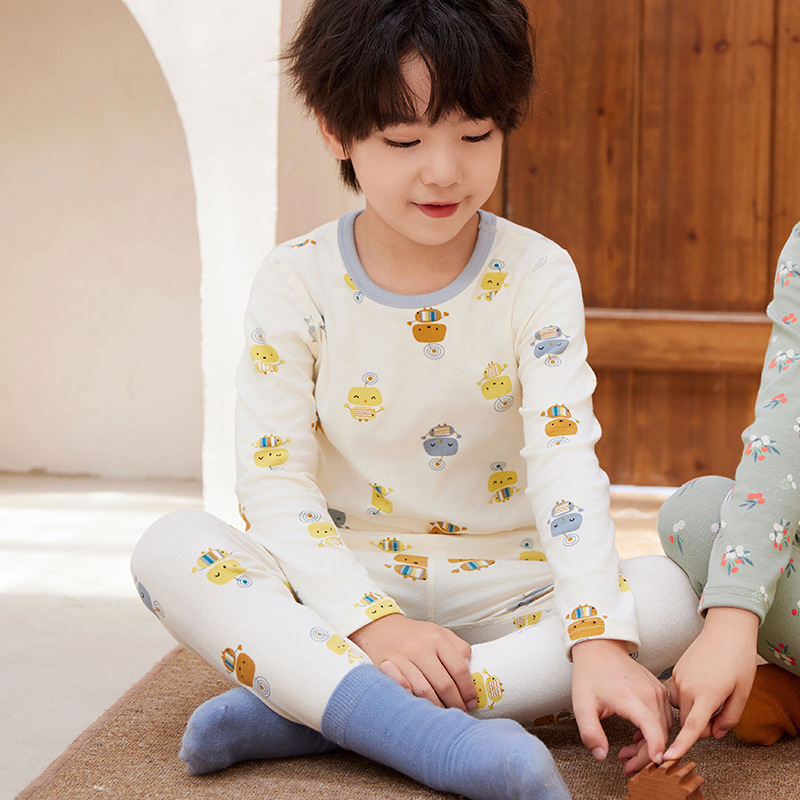 Laste puuvillane termokomplekt talveks — 3–8 aastat, 95% puuvill, ümmargune kaelus, mustrid: loomad, triibud, võrk, multikas