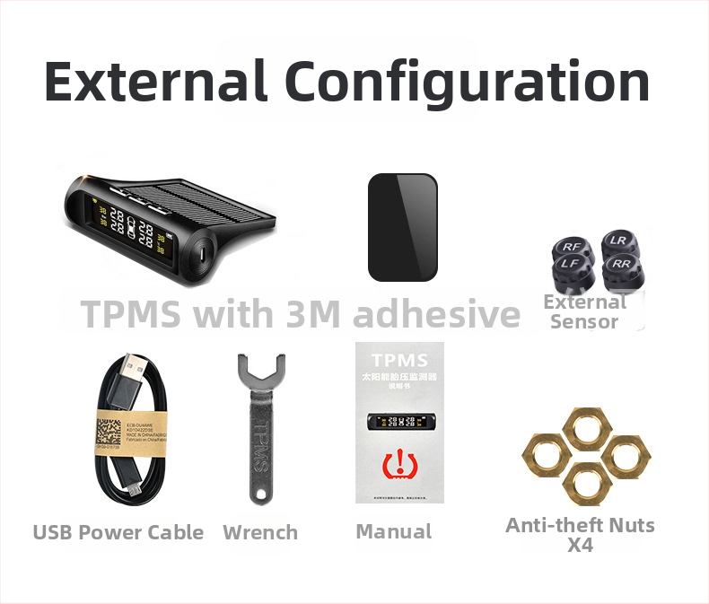 Saulės energijos TPMS sistema su belaidžiu jutikliu, skaitmeninis ekranas, slėgio diapazonas 0-50 PSI (0-3,5 bar), modelis AN-01 automobiliai ir SUV