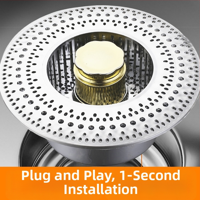 Filtr na kuchynský drez s tlačeným typom pop-up jadra, 304 nerezová oceľ, model 9898