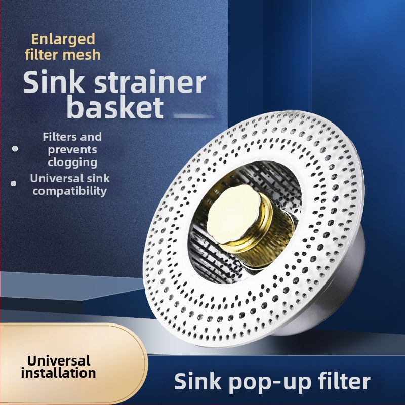 Filtr na kuchynský drez s tlačeným typom pop-up jadra, 304 nerezová oceľ, model 9898