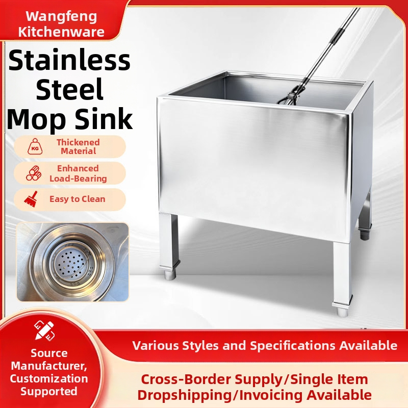 Rozsdamentes acél négyszögletes felmosó mosogató kereskedelmi konyhához, vízellátással, Wangfeng márka, forgó szárító nélkül