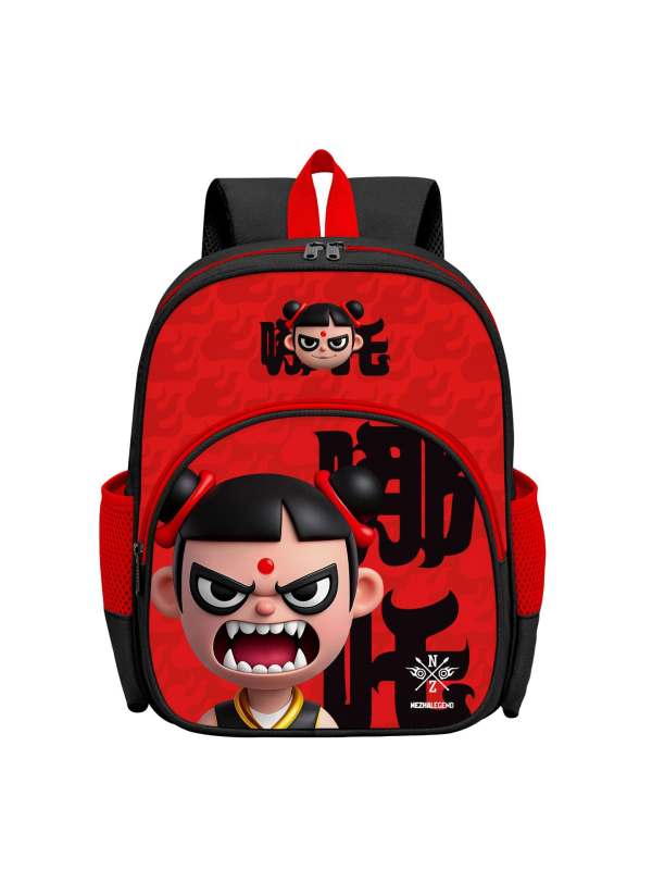 Cool universāla Nezha skolas mugursoma – poliesters, gaisa spilvens siksnas, elpojoša un izturīga, bērniem draudzīgs Nezha motīvs, piemērota skolai (Pavasaris 2025)