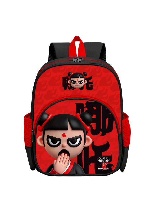 Cool universāla Nezha skolas mugursoma – poliesters, gaisa spilvens siksnas, elpojoša un izturīga, bērniem draudzīgs Nezha motīvs, piemērota skolai (Pavasaris 2025)