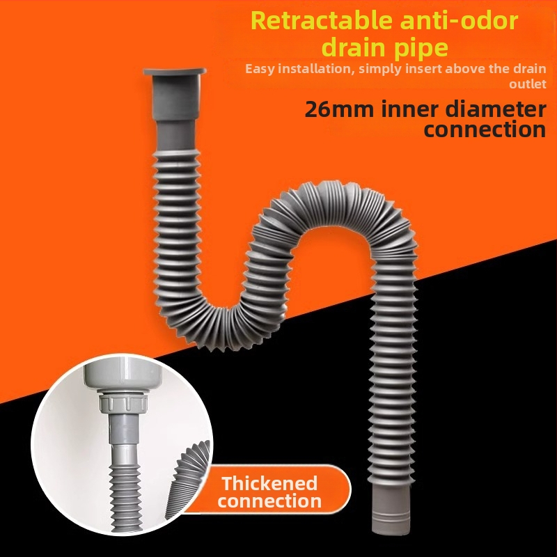 Set odvodnenia kuchynského drezu, plastový, S-oblúk, ťahací mechanizmus, proti zápachu, s predĺžením