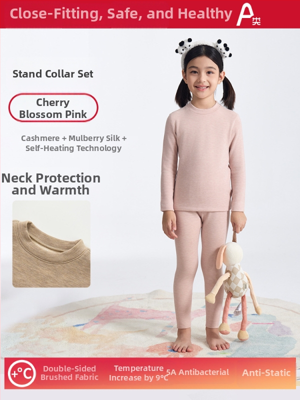 Vaikų fliso termo komplektas, unisex, Derong akrilas, labai storas 301–350 g/m², viršų su apvaliu kaklu ir ilgomis rankovėmis bei kelnės.