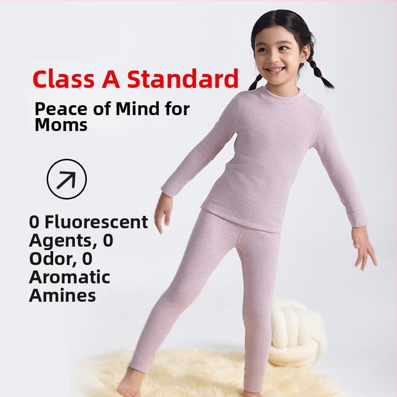 Детски термо комплект с подплата от полар, унисекс, Derong акрил, много дебел 301–350 г/м², горнище с кръгло деколте и дълги ръкави, панталони.