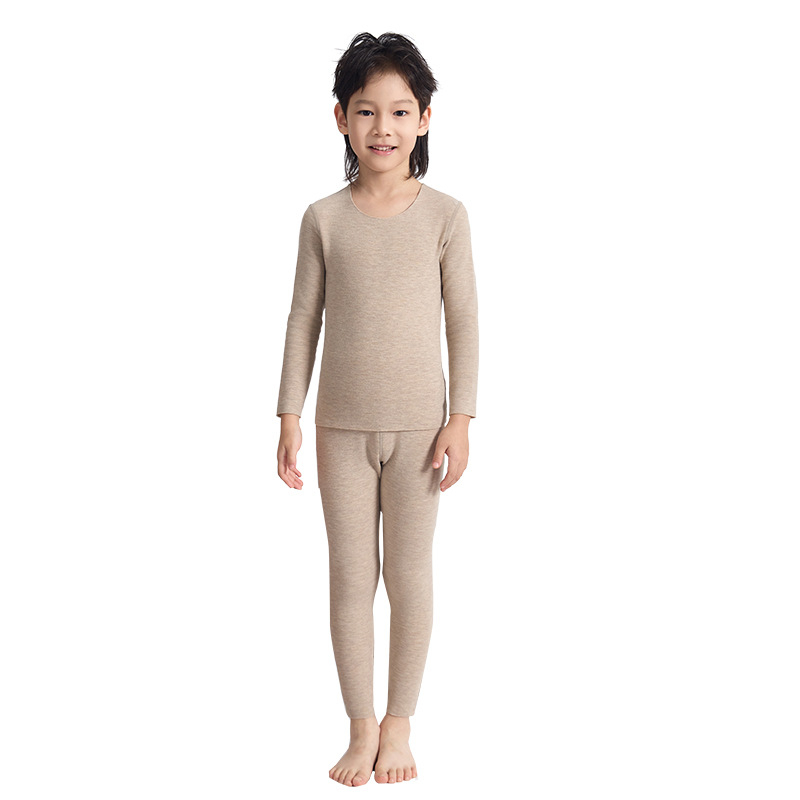 Детски термо комплект с подплата от полар, унисекс, Derong акрил, много дебел 301–350 г/м², горнище с кръгло деколте и дълги ръкави, панталони.