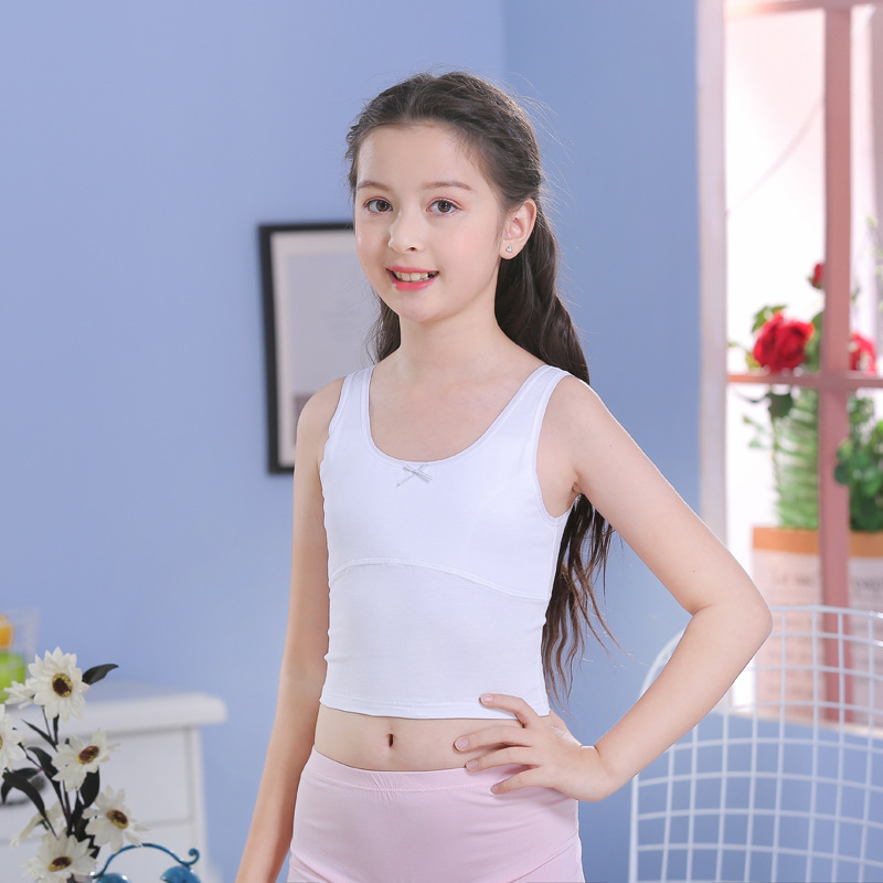 Laste puuvillane rinnahoidja tüdrukutele, täis kauss, ilma terasraamita, fikseeritud topeltõla õlad, hingav ja niiskust imav