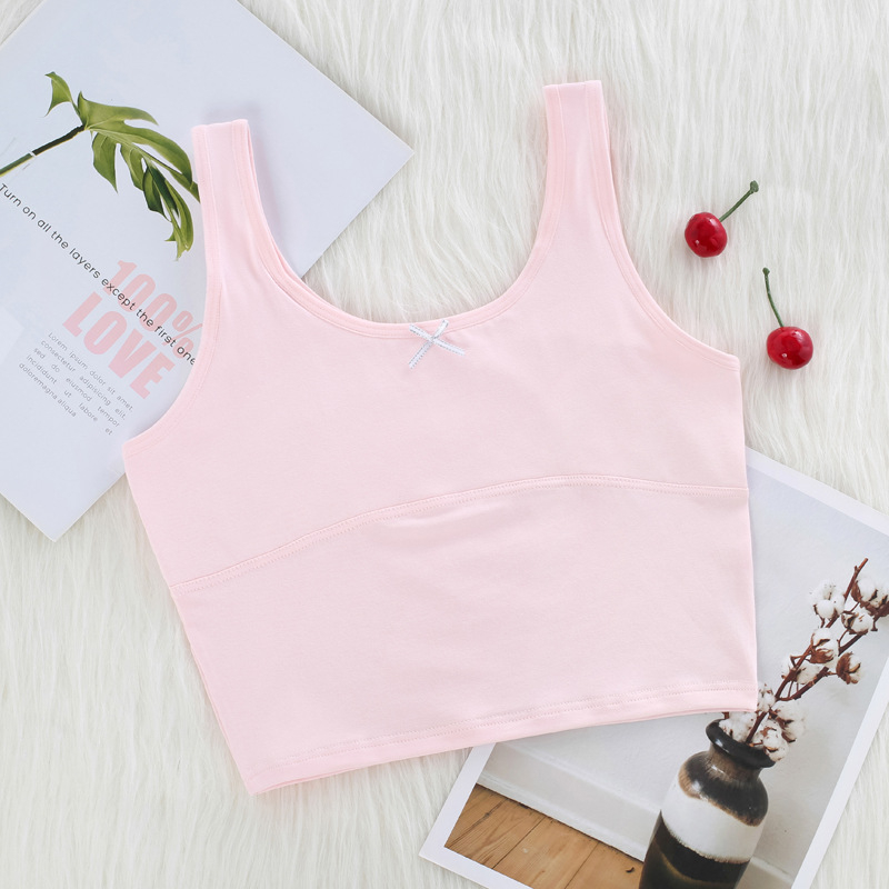 Laste puuvillane rinnahoidja tüdrukutele, täis kauss, ilma terasraamita, fikseeritud topeltõla õlad, hingav ja niiskust imav