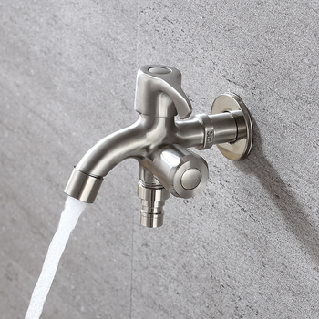 Кран за пералня от неръждаема стомана 304, модел JL13414, двойно управление, номинално налягане 1.6 MPa, работна температура 0–90°C, монтаж открит/скрит