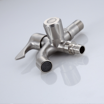 Кран за пералня от неръждаема стомана 304, модел JL13414, двойно управление, номинално налягане 1.6 MPa, работна температура 0–90°C, монтаж открит/скрит