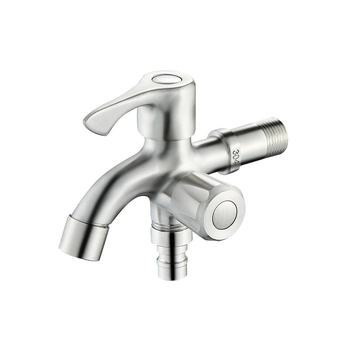 Кран за пералня от неръждаема стомана 304, модел JL13414, двойно управление, номинално налягане 1.6 MPa, работна температура 0–90°C, монтаж открит/скрит