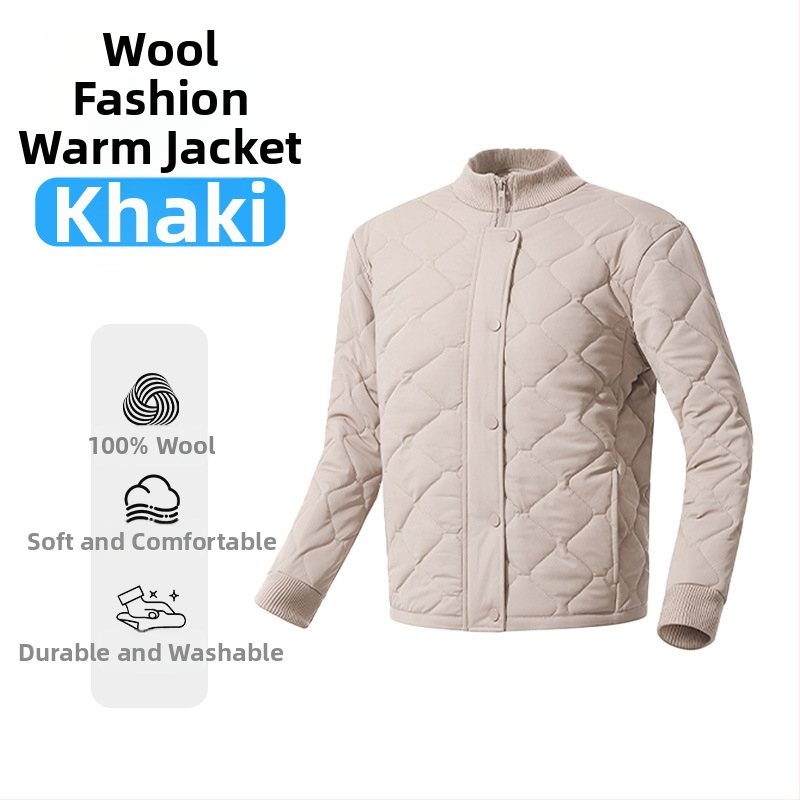 Vilnonis kardigan-jackas, 100% vilnos užpildas; poliesterio pluoštas su elastanu; dryžių/plaid raštas; stovimas kaklas; ilgomis rankovėmis