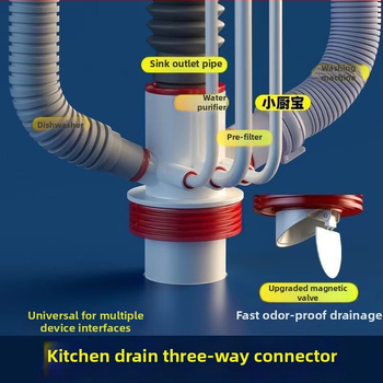 Kolmpealine köögivedelduja jagaja ABS-ist, P-kujuline kuju, tõstetav tüüp, mitmekülgne ühendus kraanile, nõudepesumasinale ja filtrile – Yayier bathroom