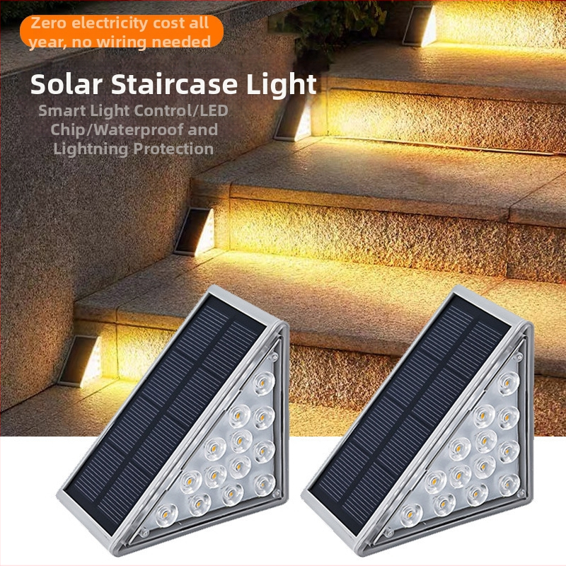Solárne vonkajšie schodiskové svietidlo s šošovkou – IP66 vodeodolné, indukčný spínač, LED 2835, 1,2V, 6–12 hodín prevádzky, dekoratívne svetlo na schody dvora