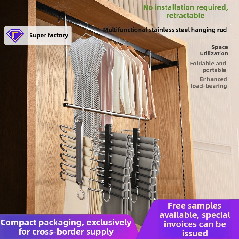 Nerezová oceľová teleskopická vešacia tyč do skrine, skladacia, do spálne, moderný minimalistický štýl