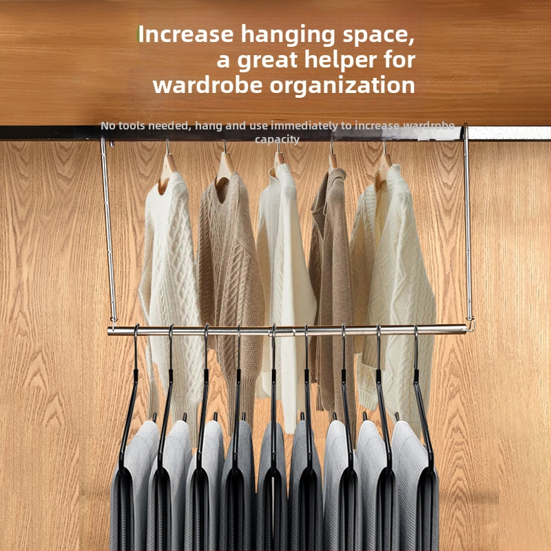 Nerezová oceľová teleskopická vešacia tyč do skrine, skladacia, do spálne, moderný minimalistický štýl