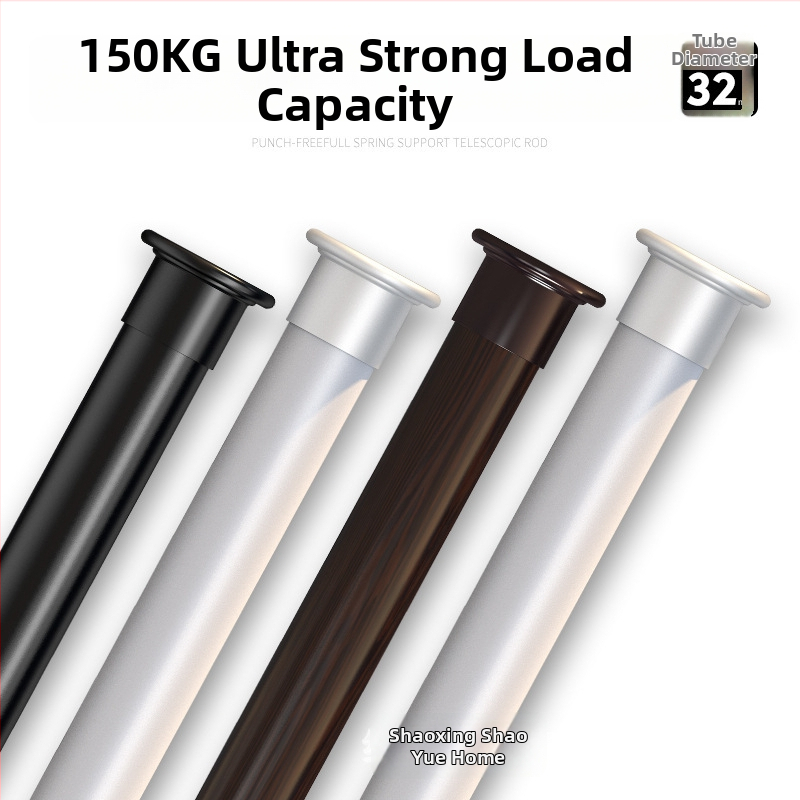 Hrubá teleskopická tyč na vešanie – montáž bez vŕtania, do kúpeľne a závesov, moderný minimalistický dizajn, oceľ s vysokým obsahom uhlíka