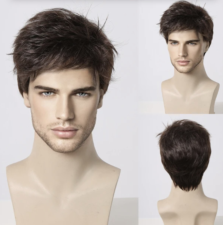 Мъжка перука, модел L186, коса от високотемпературни нишки, къса дължина, механично обработване, промяна на прическата.