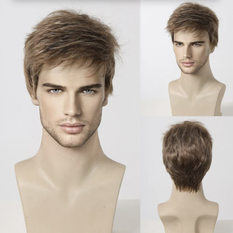 Мъжка перука, модел L186, коса от високотемпературни нишки, къса дължина, механично обработване, промяна на прическата.