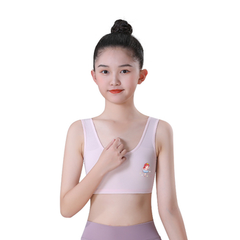 Tüdrukutele mõeldud puuvillane top plaaniga kausiga, täis-kauss, hingav, higist imendumine, fikseeritud kahekordne õlapael