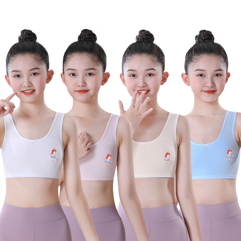 Tüdrukutele mõeldud puuvillane top plaaniga kausiga, täis-kauss, hingav, higist imendumine, fikseeritud kahekordne õlapael