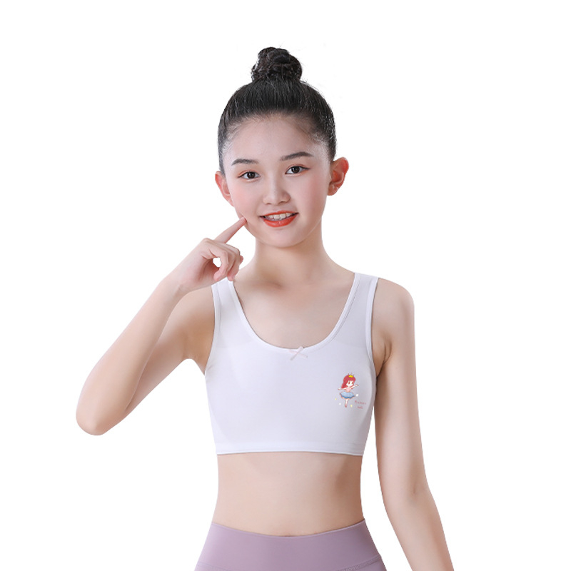 Tüdrukutele mõeldud puuvillane top plaaniga kausiga, täis-kauss, hingav, higist imendumine, fikseeritud kahekordne õlapael