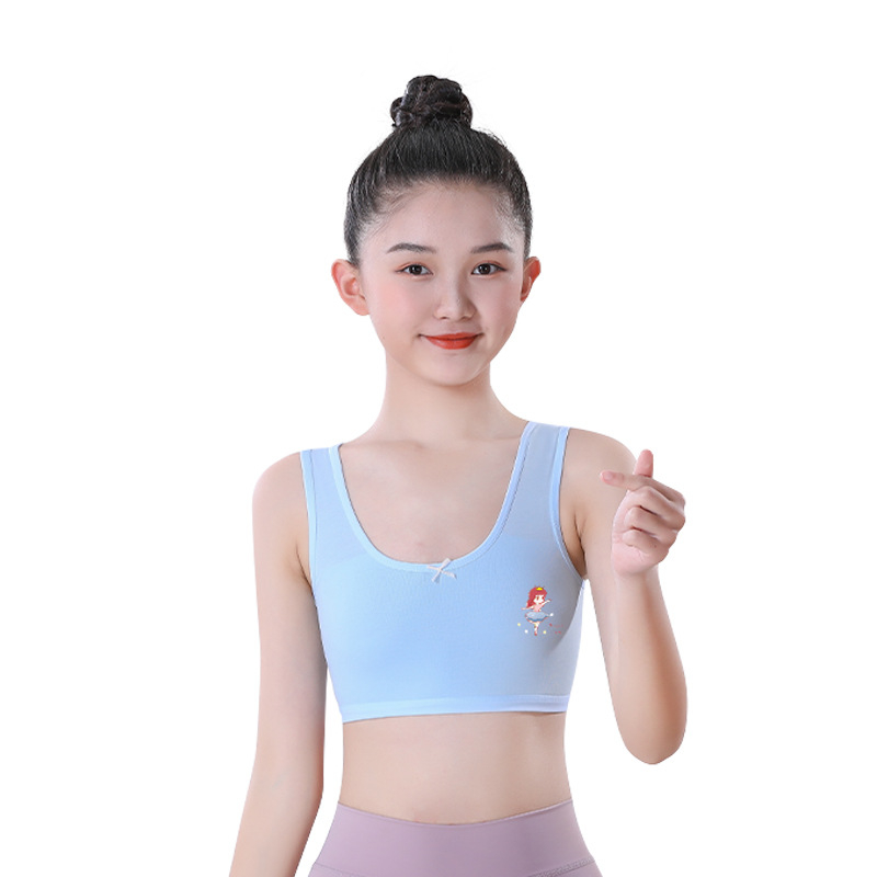 Tüdrukutele mõeldud puuvillane top plaaniga kausiga, täis-kauss, hingav, higist imendumine, fikseeritud kahekordne õlapael