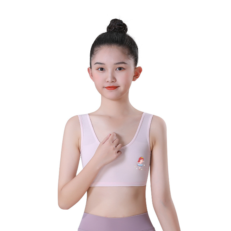 Tüdrukutele mõeldud puuvillane top plaaniga kausiga, täis-kauss, hingav, higist imendumine, fikseeritud kahekordne õlapael