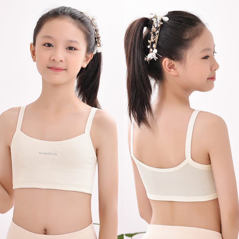 Bustier din bumbac pentru fete, cu cupă completă, căptușeală din bumbac, respirabil, bretele fixe duble