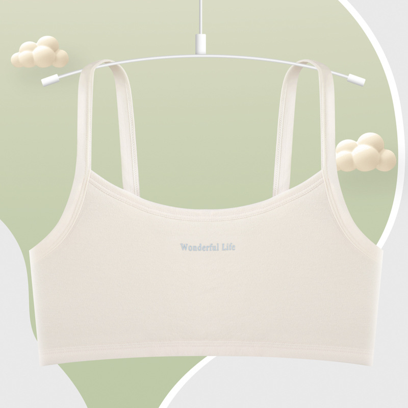 Bustier din bumbac pentru fete, cu cupă completă, căptușeală din bumbac, respirabil, bretele fixe duble