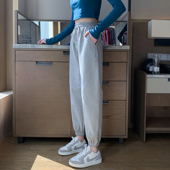 Pantaloni sport pentru femei din bumbac, croială lejeră, talie medie, subțiri, micro-elastici, conținut 95%+ bumbac