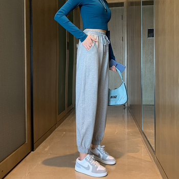 Pantaloni sport pentru femei din bumbac, croială lejeră, talie medie, subțiri, micro-elastici, conținut 95%+ bumbac