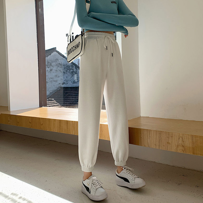 Pantaloni sport pentru femei din bumbac, croială lejeră, talie medie, subțiri, micro-elastici, conținut 95%+ bumbac