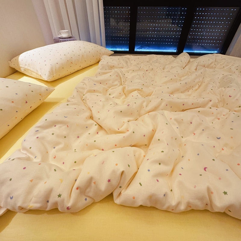 Bavlnený štvordielny súbor posteľnej bielizne s rastlinným vzorom, reaktívna tlač a farbenie, hmotnosť 2000–2500 g