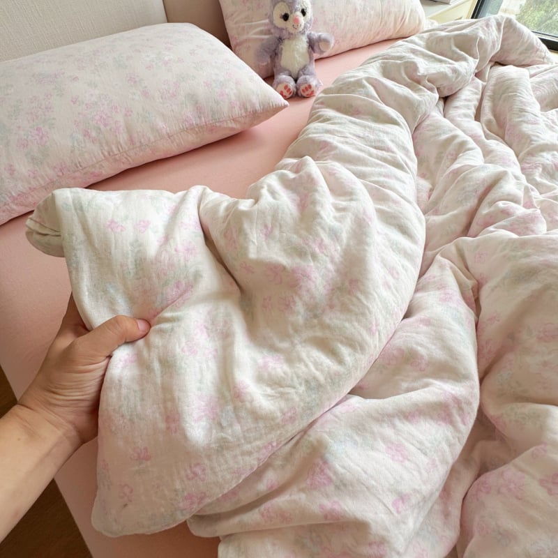 Bavlnený štvordielny súbor posteľnej bielizne s rastlinným vzorom, reaktívna tlač a farbenie, hmotnosť 2000–2500 g